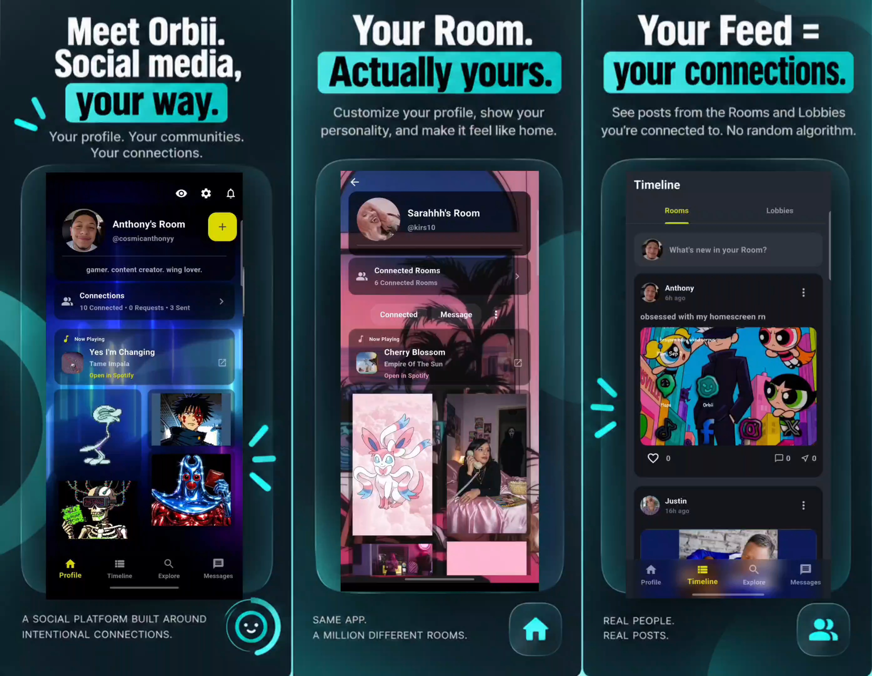 Preview of Orbii Rooms, timeline, and Lobbies